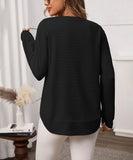 Loose Waffle Blouse Relaxed Fit Long-Sleeved Top Essentials