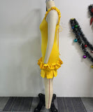 Stretch Waist Pleated Lace Dewback Backpack Hip Dress for Summer Style