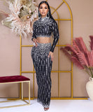 Chic Long Sleeve Top Bag Hip Split Skirt Two-Piece Set for Elegant Versatility