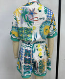 Fashionable Tie-Dye Lace One-Piece Pants in Blue Green