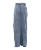 High Waisted Denim Skirt With Slit Full Skirt Deep Blue