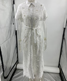 Lace Cardigan One Piece Design Single Button Closure White