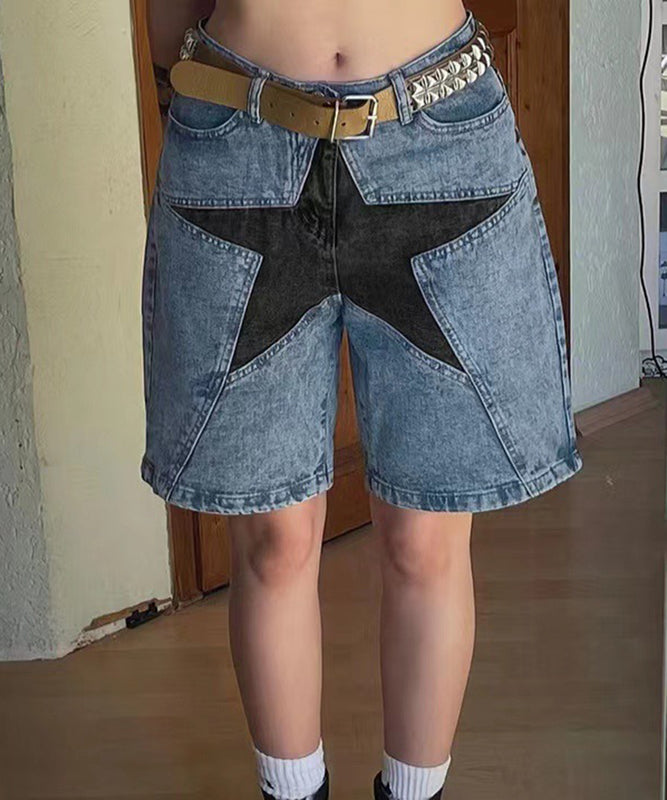 Loose Fit Colorful Star Patchwork Denim Mid-Length Pants