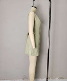 A Checkered V-Neck Button-Down Sleeveless Mini Skirt Dress for Chic Summer Style