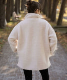 Solid Color Lambskin High Neck Woolen Coat Beige Warm