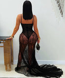 Sexy Strapless Lace Sheer Dress Alluring Silhouette