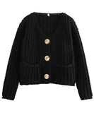 Relaxed Short Button Sweater Coat With Double Pockets