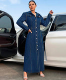 Women's Denim Long Sleeve Coat Style Dress with Button Closure