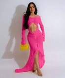Elegant Sexy V-neck Solid Color Long-Sleeved Dress for Women