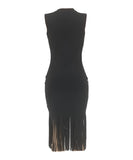 Solid Color Sleeveless Fringed Dress in Deep Pink Black Blue