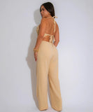 Women's High Neck Sleeveless One-Piece Pants in Apricot Black White