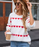Classic Women Heart Pattern Knit Sweater Trendy Pullover