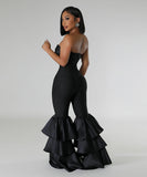 Stylish Sexy Top Solid Color Pleated Lace Jumpsuit for Elegant Nights