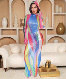 Chic Long Hooded Dress With High Slit For Effortless Style