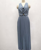 Sleeveless Tank Top Two Piece Set With Pleated Sleeves Women
