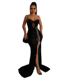 Glamorous Sexy Halter Sleeveless Sequin Dress with Slit