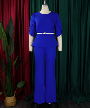 Stylish Solid Color Top With Wide Leg Pants Two-Piece Set