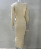 Sexy Long Sleeve Pleated Dress Multicolor Apricot Pink