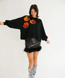 Halloween Pumpkin Sequin Sweatshirt for Women Loose Top