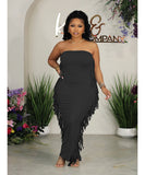 Strapless Tight-Fitting Slit Fringed Plus-Size Women's Dress