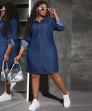Plus Size Denim Dress For Women Long Sleeve Casual Loose Fit