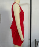 Solid Color Shorts And V Neck Pullover With Waistband