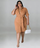 Elegant Solid Color Short Sleeve Blouse Dress Lightweight and Stylish