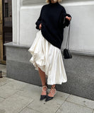 Fashionable Casual Solid Color High Waisted Balloon Skirt Beige