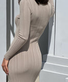 Long-Sleeved Knit Dress with Flattering Waist Cut