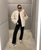 Relaxed Stand Up Collar Button Down Casual Everyday Jacket