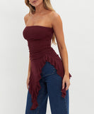 Chic Solid Color Slim-Fit Irregular Flounce High Waist Top