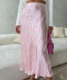 Fashionable Fish-Tail Printed Half Skirt for Women in Deep Pink and Light Pink