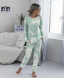 Large Size Tie-Dye Long Sleeve Home Wear Set in Green