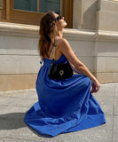 Stylish V-Neck Halter Dress with Open Back in Blue Hue