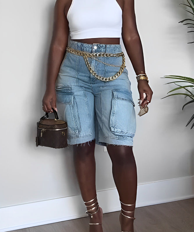 Light Blue Ripped Denim Pocket Jeans for Work and Casual Wear