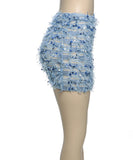 Women's Striped Fringed Short Skirt with Flared Hem