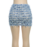 Women's Striped Fringed Short Skirt with Flared Hem