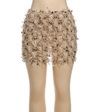 Women's Striped Fringed Short Skirt with Flared Hem