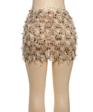 Women's Striped Fringed Short Skirt with Flared Hem