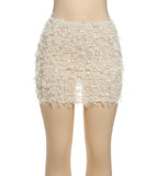 Women's Striped Fringed Short Skirt with Flared Hem