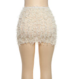 Women's Striped Fringed Short Skirt with Flared Hem
