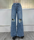 Distressed High Waist Wide Leg Jeans For Women Chic Casual