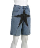 Loose Fit Colorful Star Patchwork Denim Mid-Length Pants