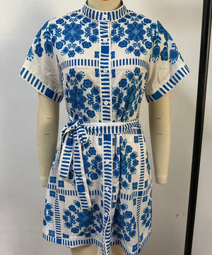 Casual Women's Printed Strapless Dress in Blue and Green