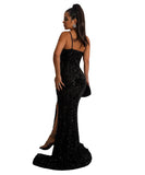 Glamorous Sexy Halter Sleeveless Sequin Dress with Slit