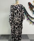 Printed Lace-Up Shift Dress with Sloping Neck and Skirt