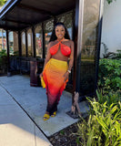 Fashionable Yellow Low-Cut Pleated Print Set for Stylish Look