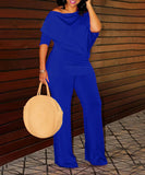 Chic Two-Piece Straight-Leg Suit with Asymmetrical Sleeve Design