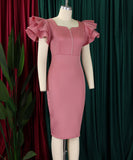 Beaded Lotus Leaf Sleeve Women's Dress for Effortless Style