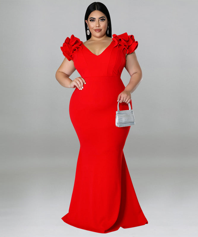 Sexy Lotus Sleeve Bag Backless Dress for Stunning Elegance